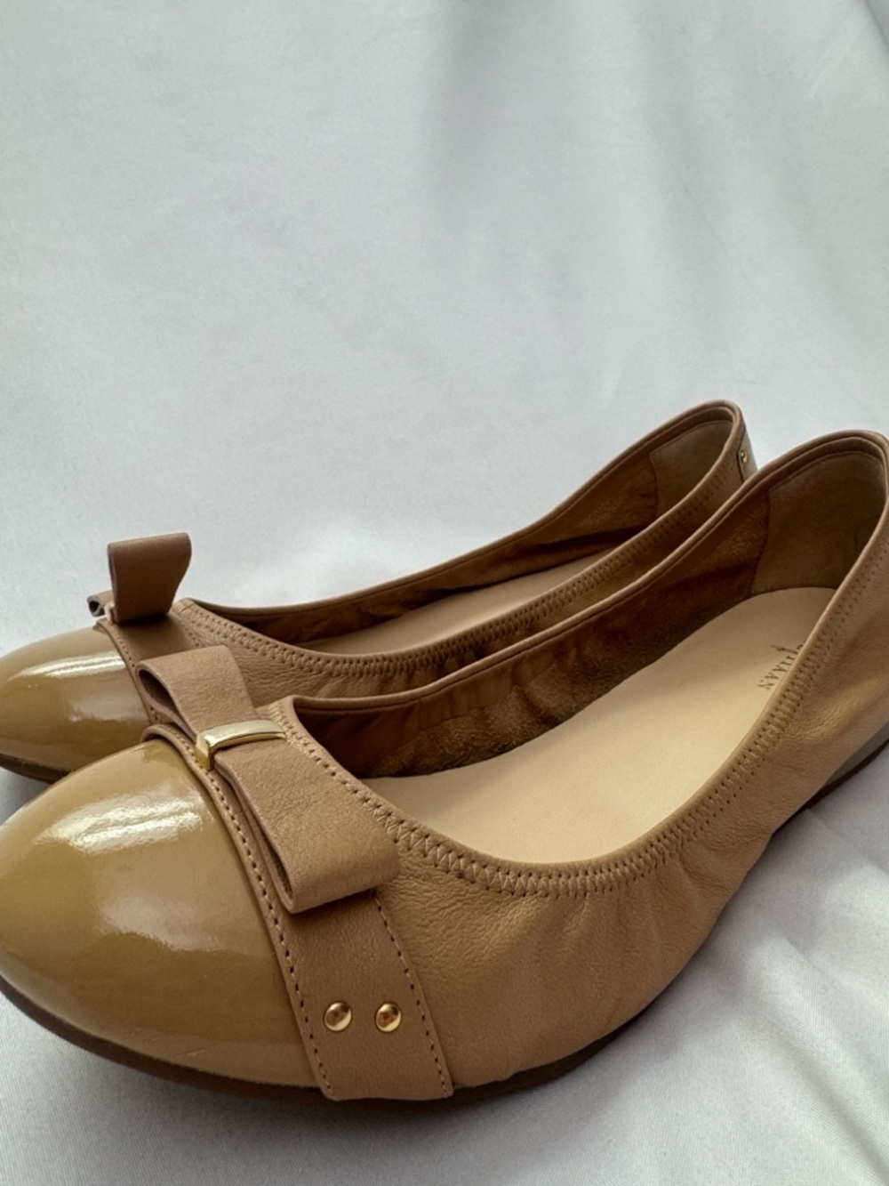 NWT Cole Haan x Nike Air “Monica” Tan Leather Bow Cap-Toe Ballet Flats 10B - Picture 2 of 6